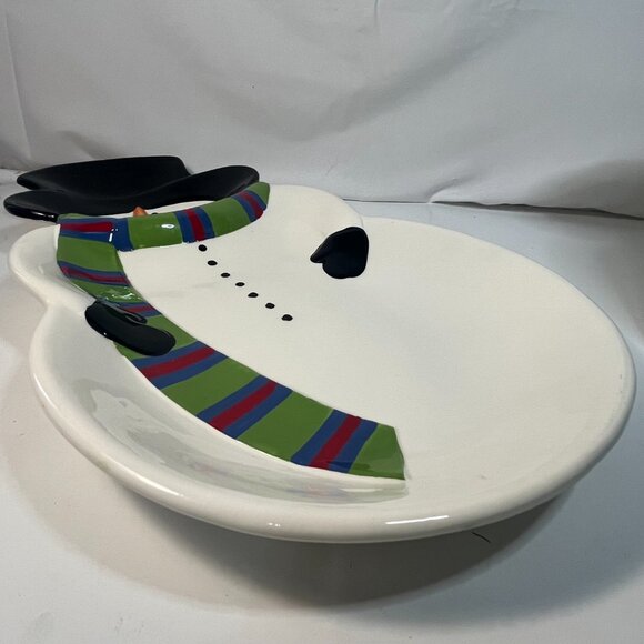 St Nicholas Square Jolly Snowman Platter Chip Dip Veggies 17" x 11” Christmas - Picture 3 of 6
